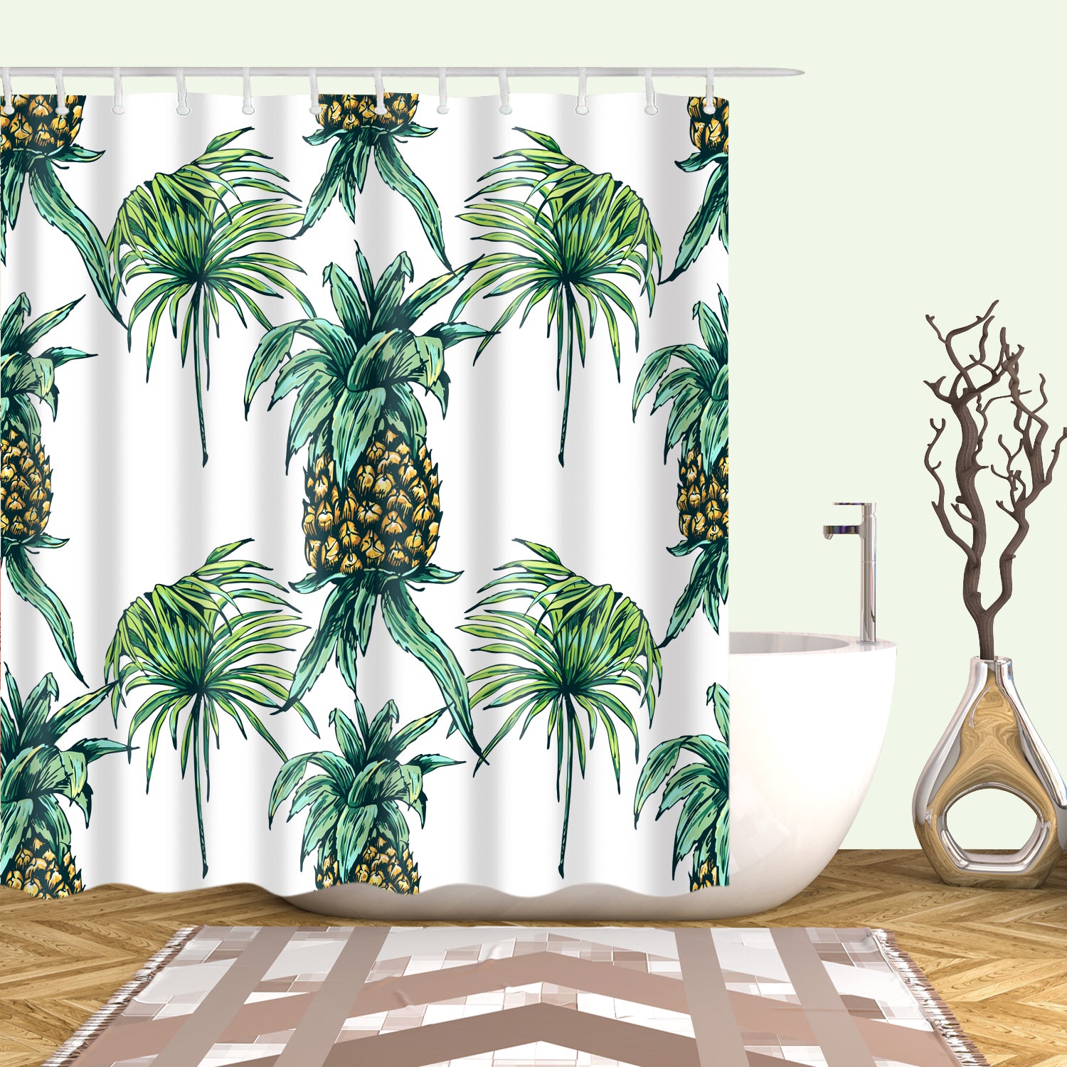 Tropical Fruit Drawing Pineapple Shower Curtain
