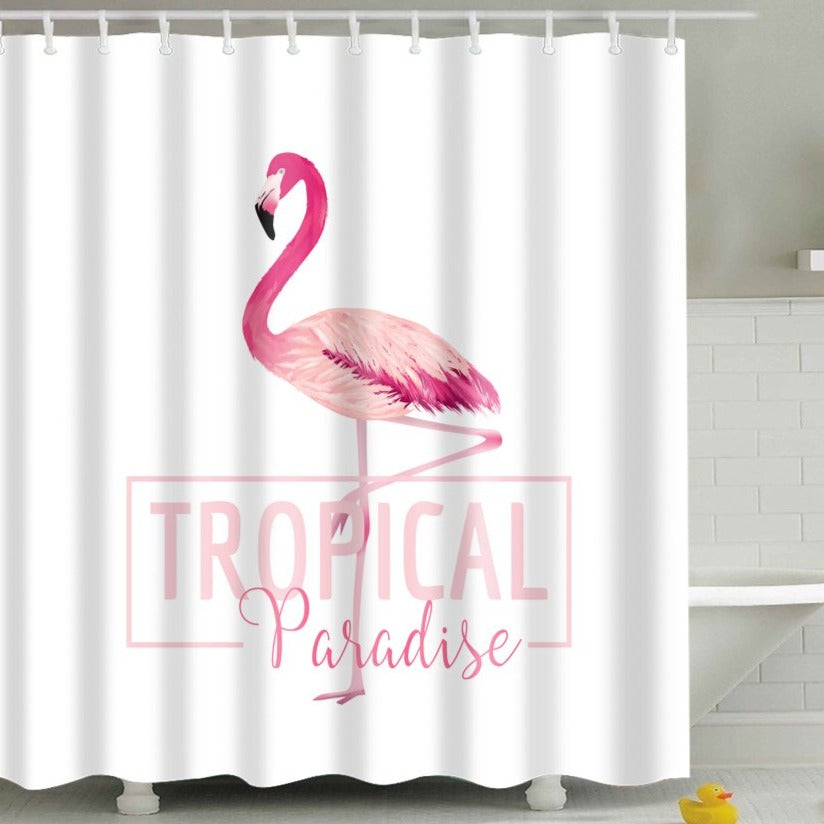 Tropical Paradise Pink Flamingo Shower Curtain