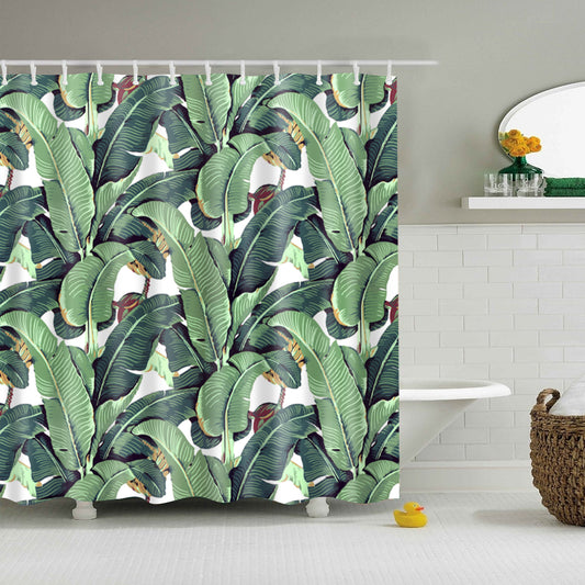 Tropical Rainforest Banana Leaf Drawing Print Shower Curtain