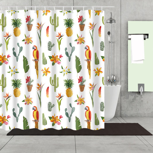 Tropical Seamless Parrot with Pineapple Plants Shower Curtain
