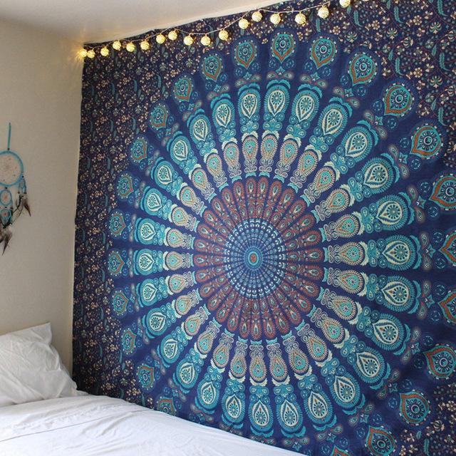 Turquoise Feather Peacock Mandala Tapestry