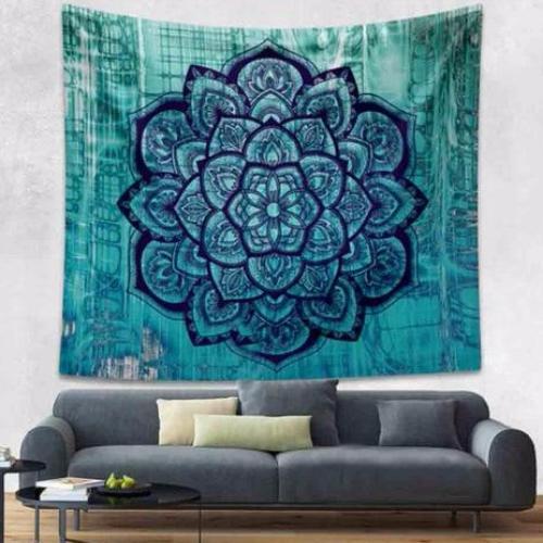 Turquoise Indian Bohemian Lotus Mandala Tapestry