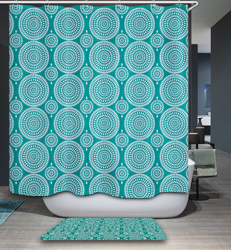 Turquoise Ornamental Circle Lace Pattern Shower Curtain