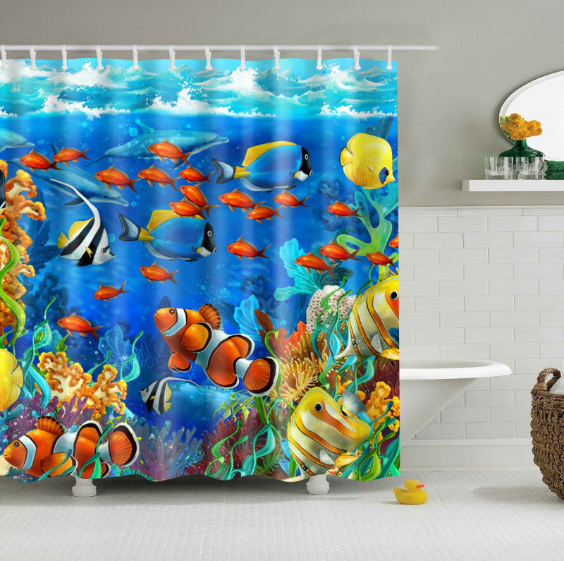 Under The Sea Fish with Seaweed Aquarium Shower Curtain Bathroom Decor