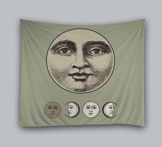 Unique Design Lunar Moon Face Art Tapestry