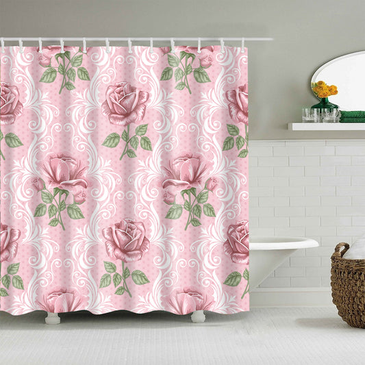 Valentine Day Pink Backdrop Rose Floral Shower Curtain