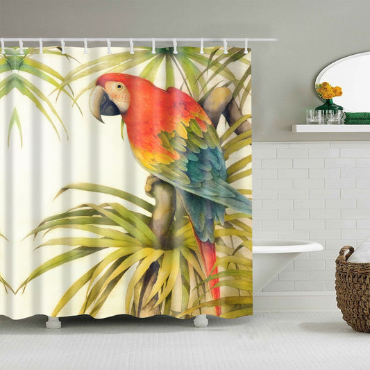 Vintage Palm Leaves Parakeet Parrot Shower Curtain