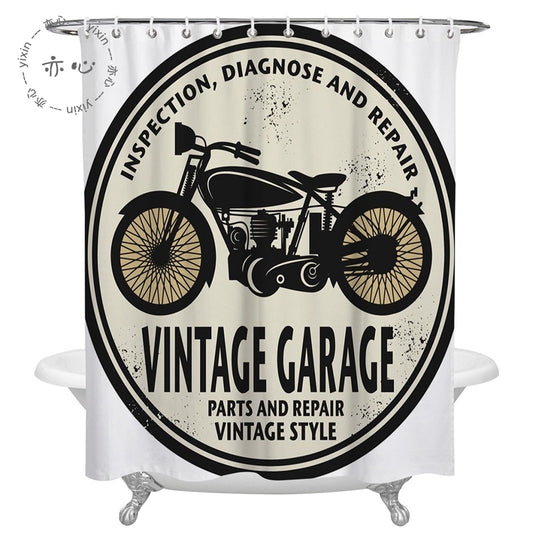 Vintage Garage Signs Moto Repair Art Motorcycle Shower Curtain