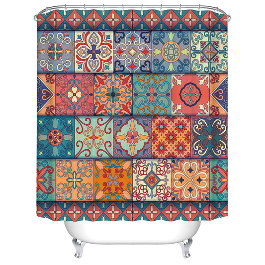 Vintage Talavera Style Seamless Moroccan Portuguese Patchwork Azulejo Shower Curtain