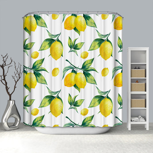 Vintage Watercolor Seamless Fruit Painting Green Branch Leaves Floral Lemon Shower Curtain