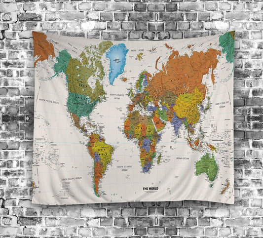 Vintage Colorful World Map Tapestry