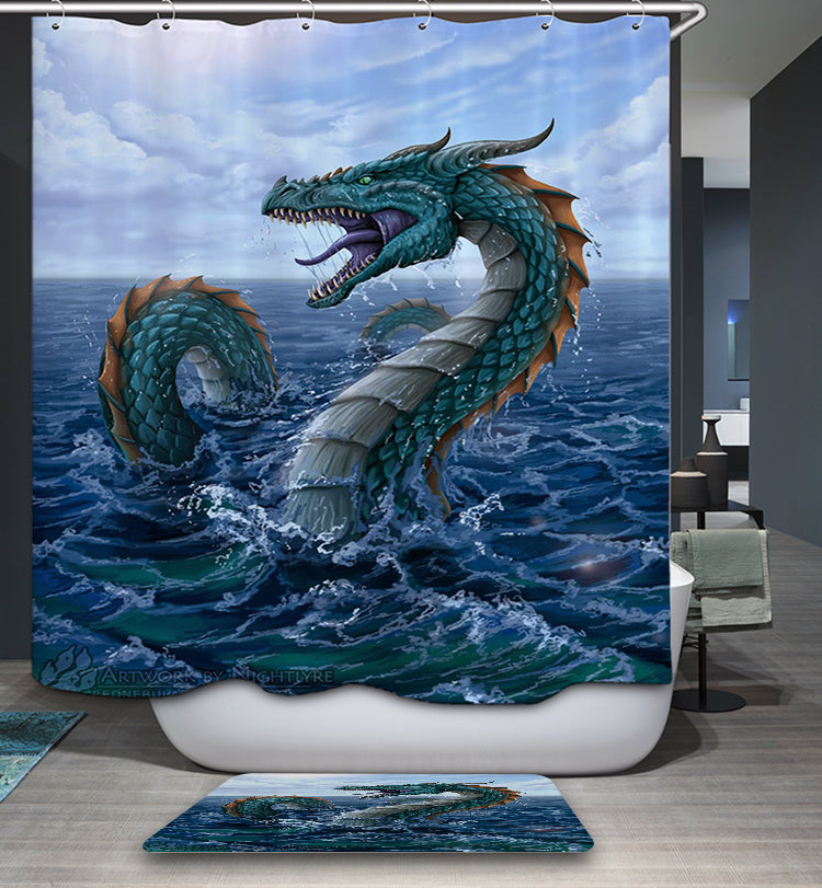 Vintage Drawn Water Sea Dragon Shower Curtain
