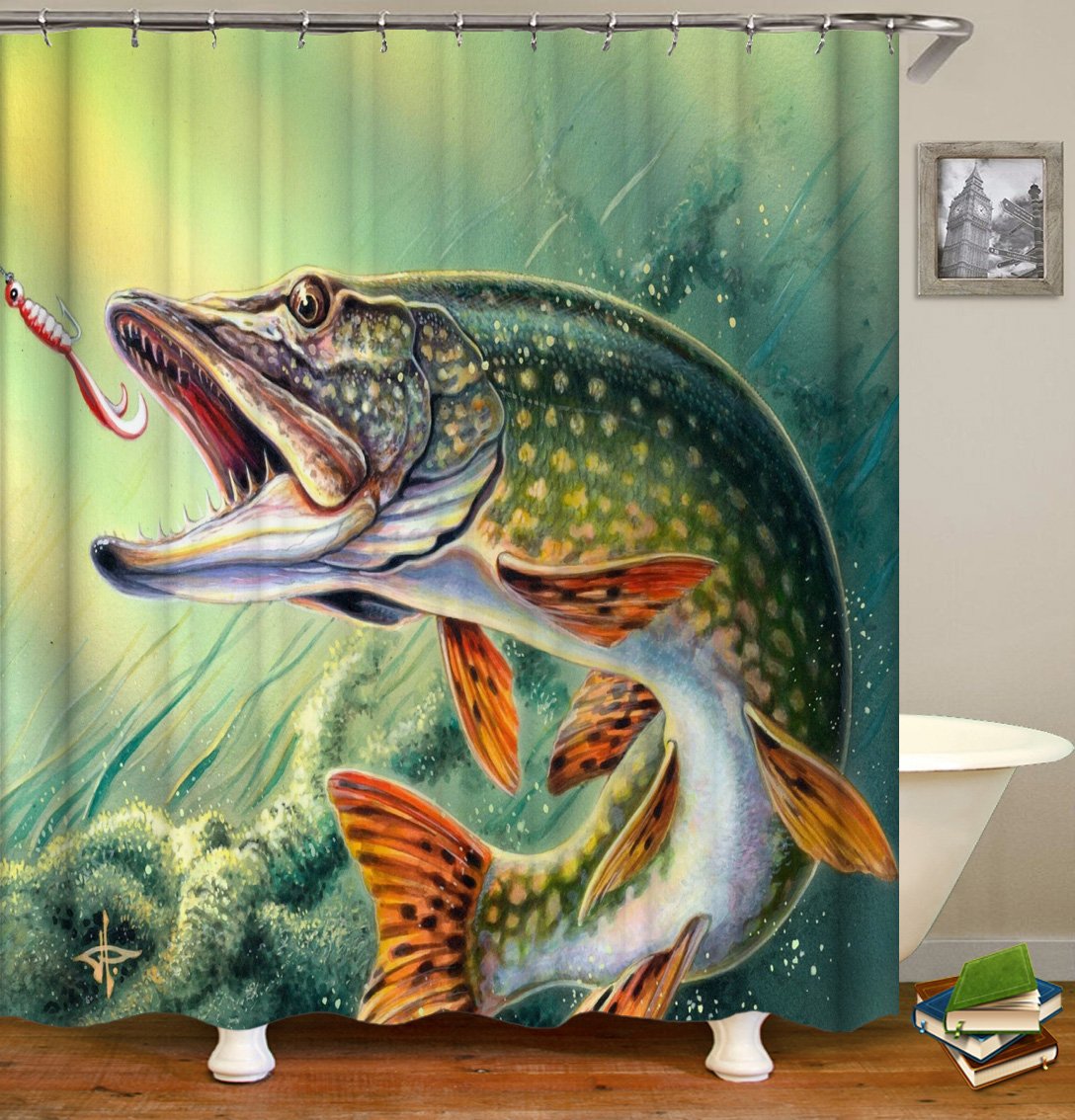 Vintage Ocean Fishing Trout Fish Lure Bait Shower Curtain