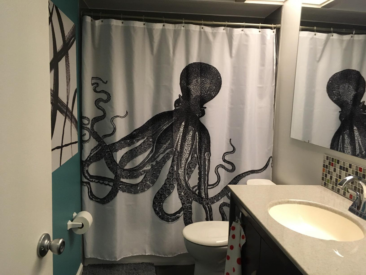 Grey and White Octopus Shower Curtain