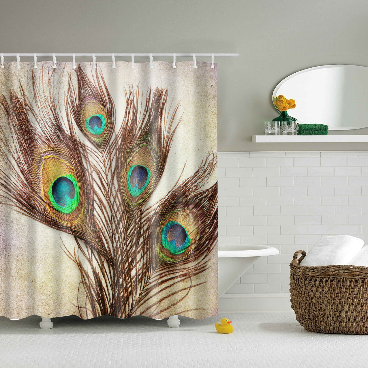 Vintage Peacock Feather Wall Art Shower Curtain