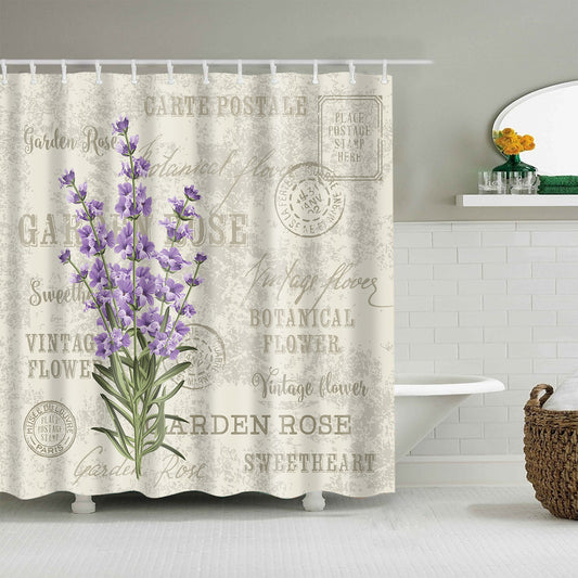 Vintage Postcard Style Lavender Shower Curtain