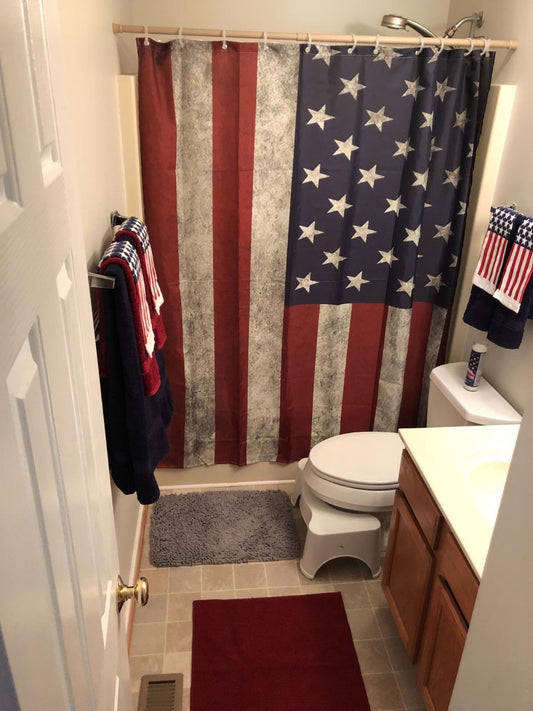 Vintage Rustic 4th of July American Flag Shower Curtain Set - 4 Pcs
