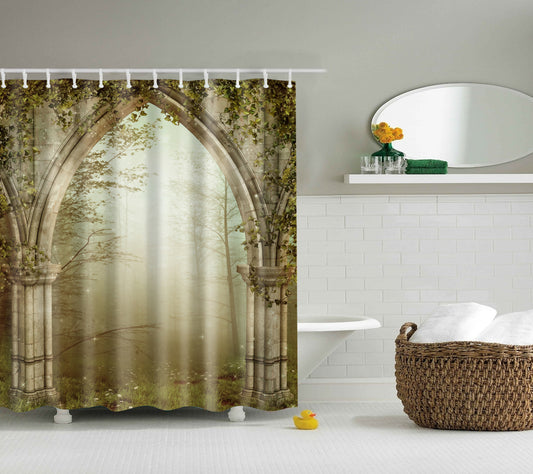 Vintage Stone Wall Arched Doorway Shower Curtain