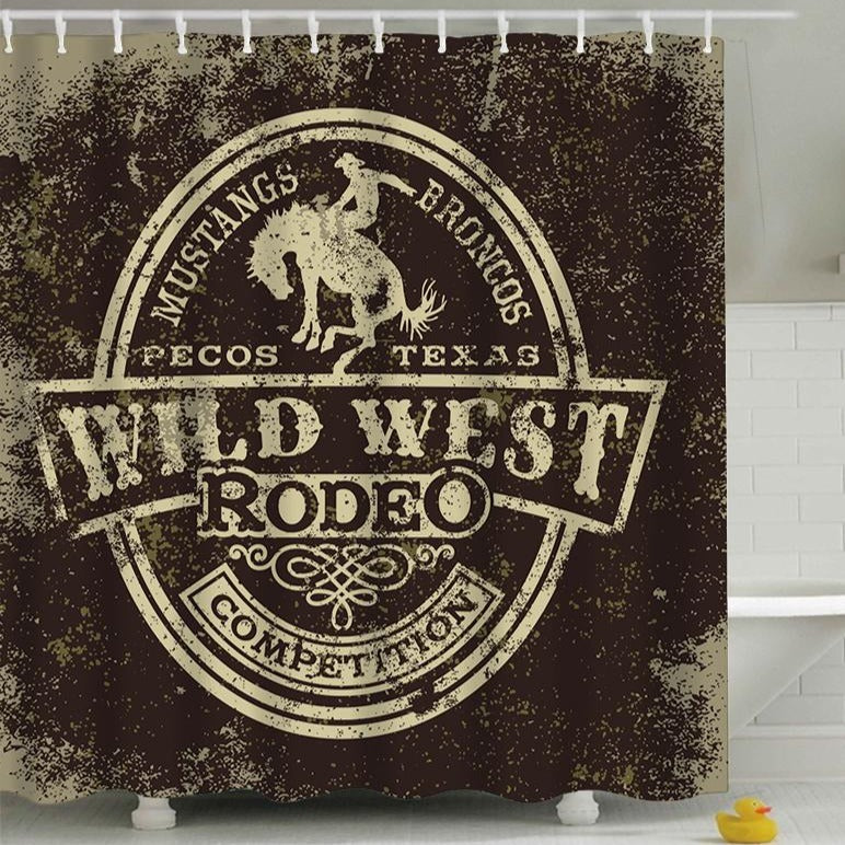 Vintage Wild West Pecos Texas Rodeo Grunge Logo Cowboy Shower Curtain