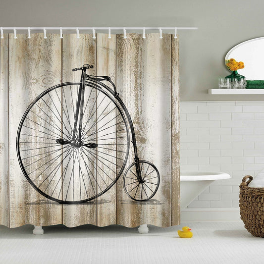 Vintage Wood Print Bicycle Shower Curtain | GoJeek