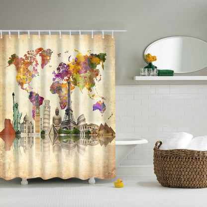 Vintage Worldwide Historical Sites Map Shower Curtain | GoJeek