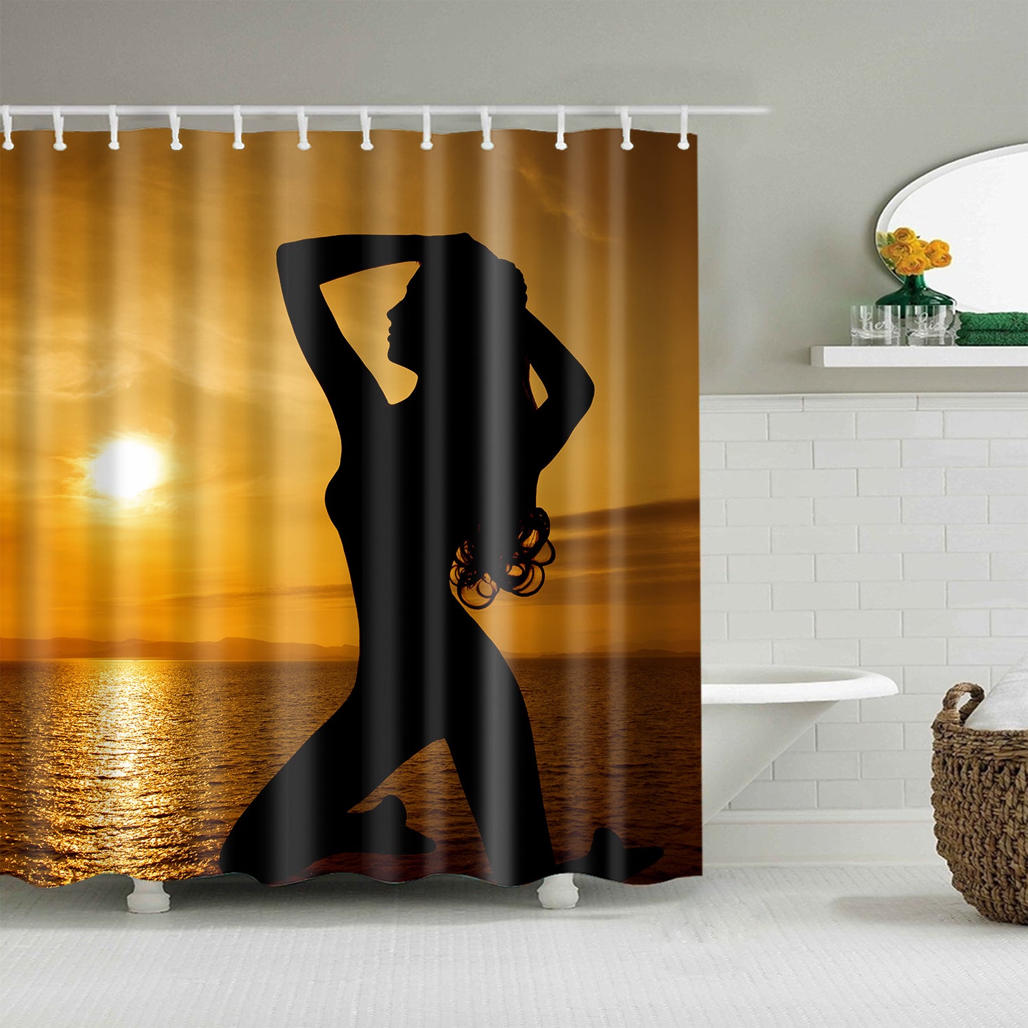 Visual Arts Beach Sunset with Girl Shower Curtain