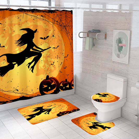 Halloween Flying Witch Shadow Shower Curtain Set