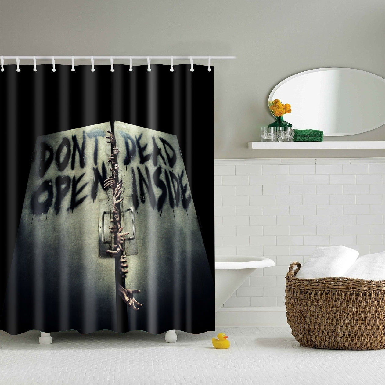 Walking Dead Do Not Open Inside Scary Shower Curtain | GoJeek