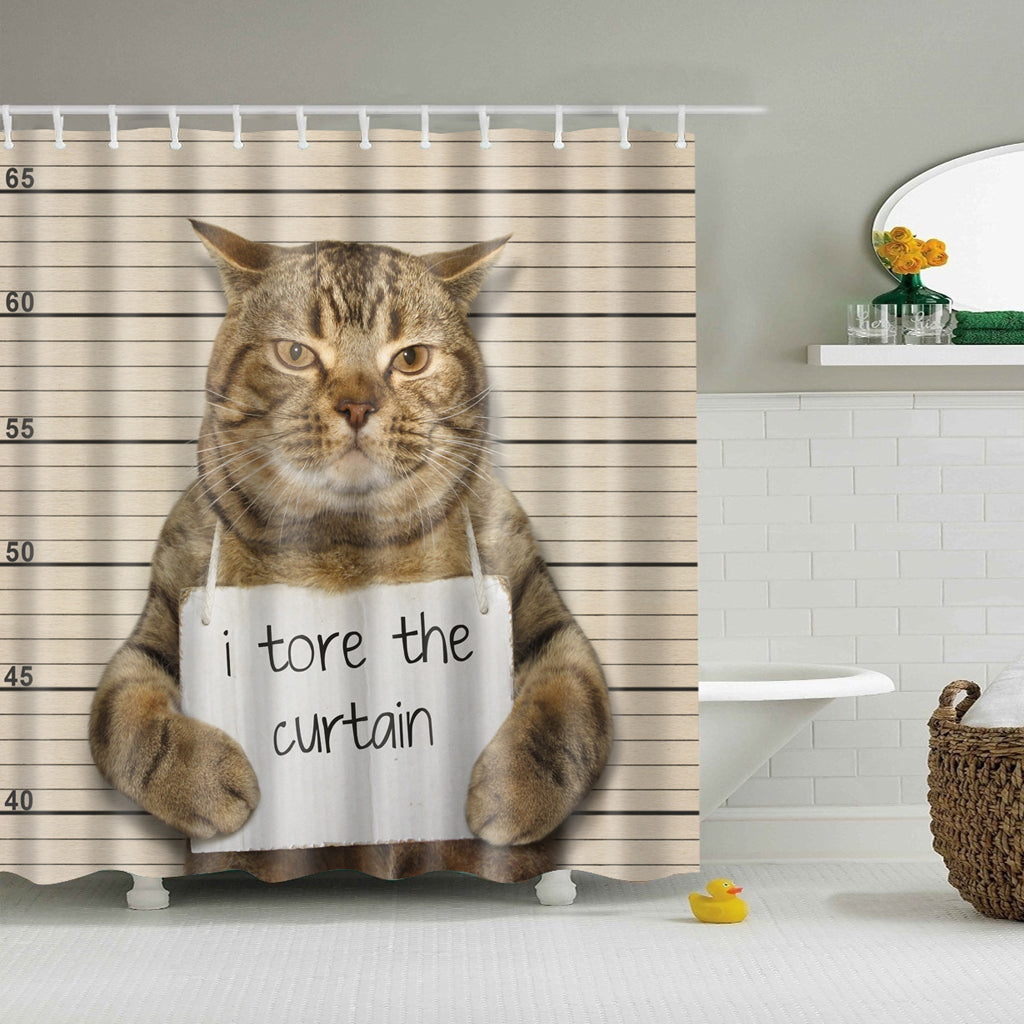 Wanted Cat Mug Shot Shower Curtain | GoJeek