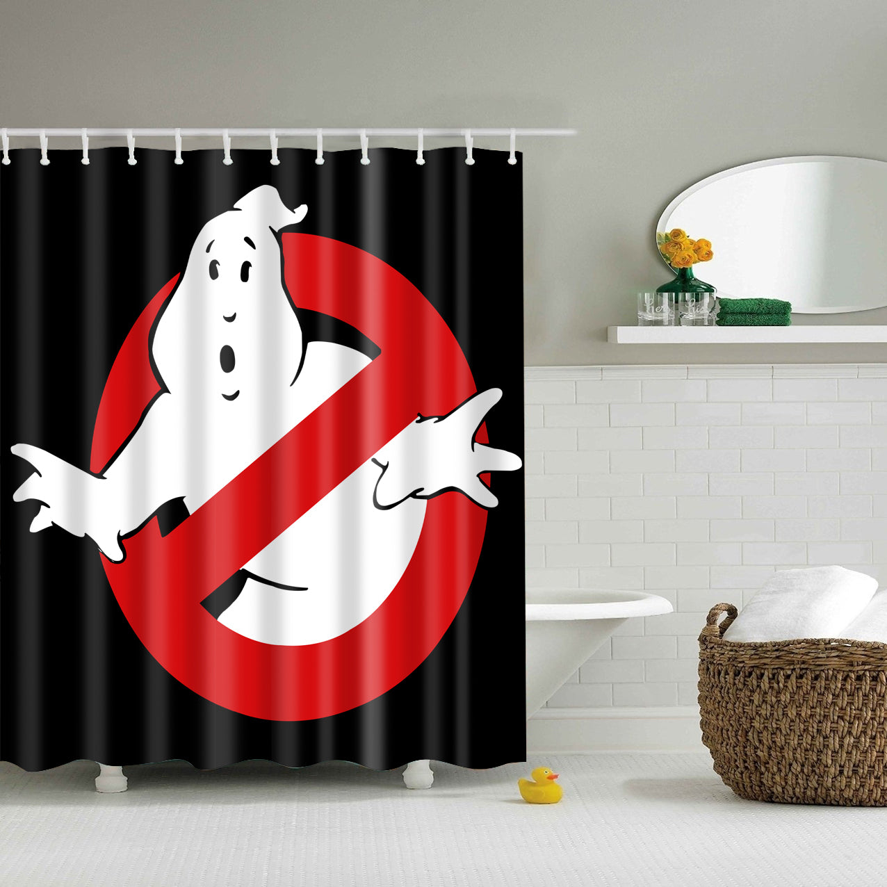 Warning Ghostbusters Print Shower Curtain | GoJeek