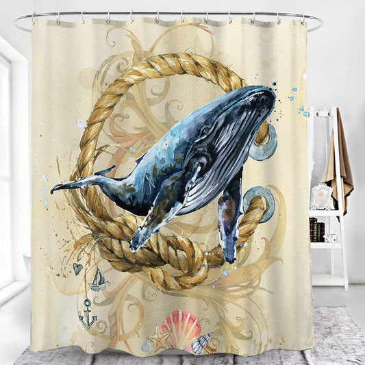 Watercolor Blue Whale Shower Curtain