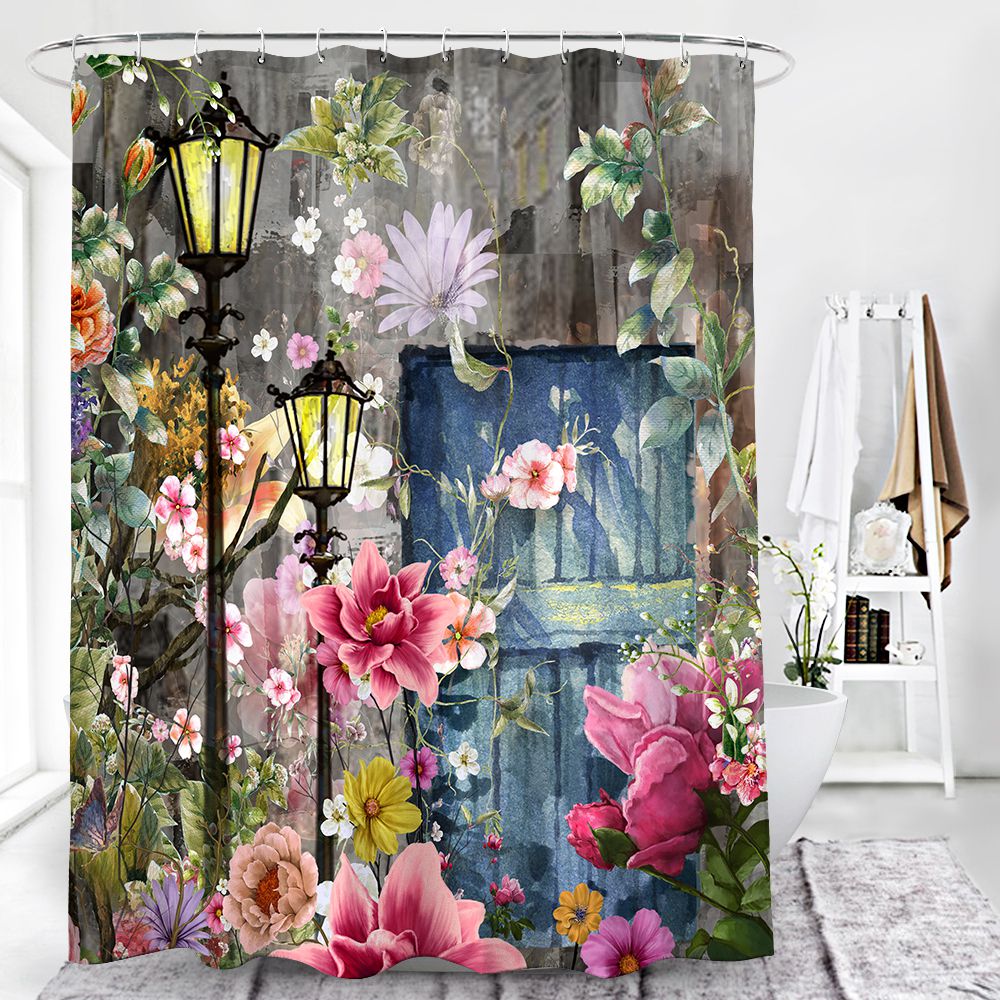 Watercolor Lights Floral Garden Shower Curtain