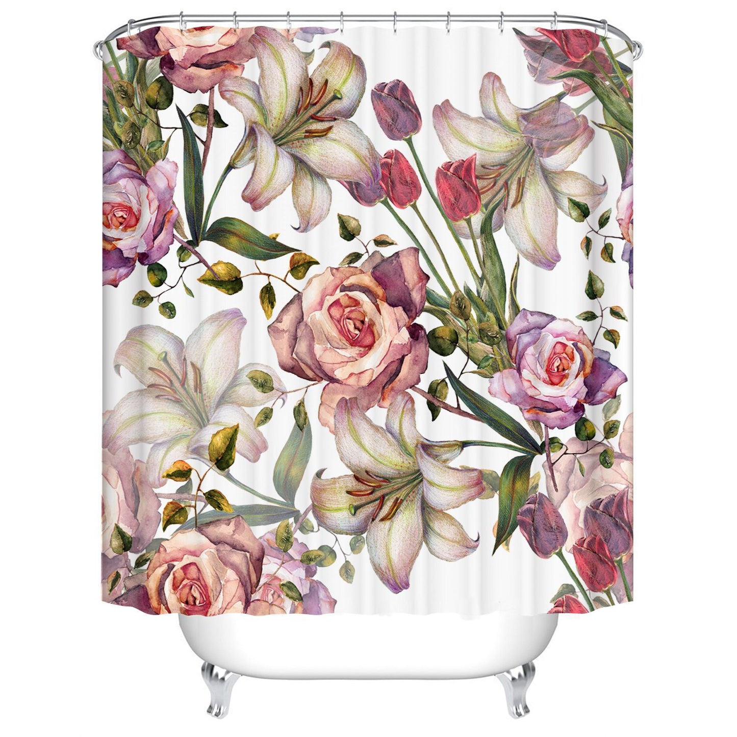 Watercolor Lily and Roses Shower Curtain