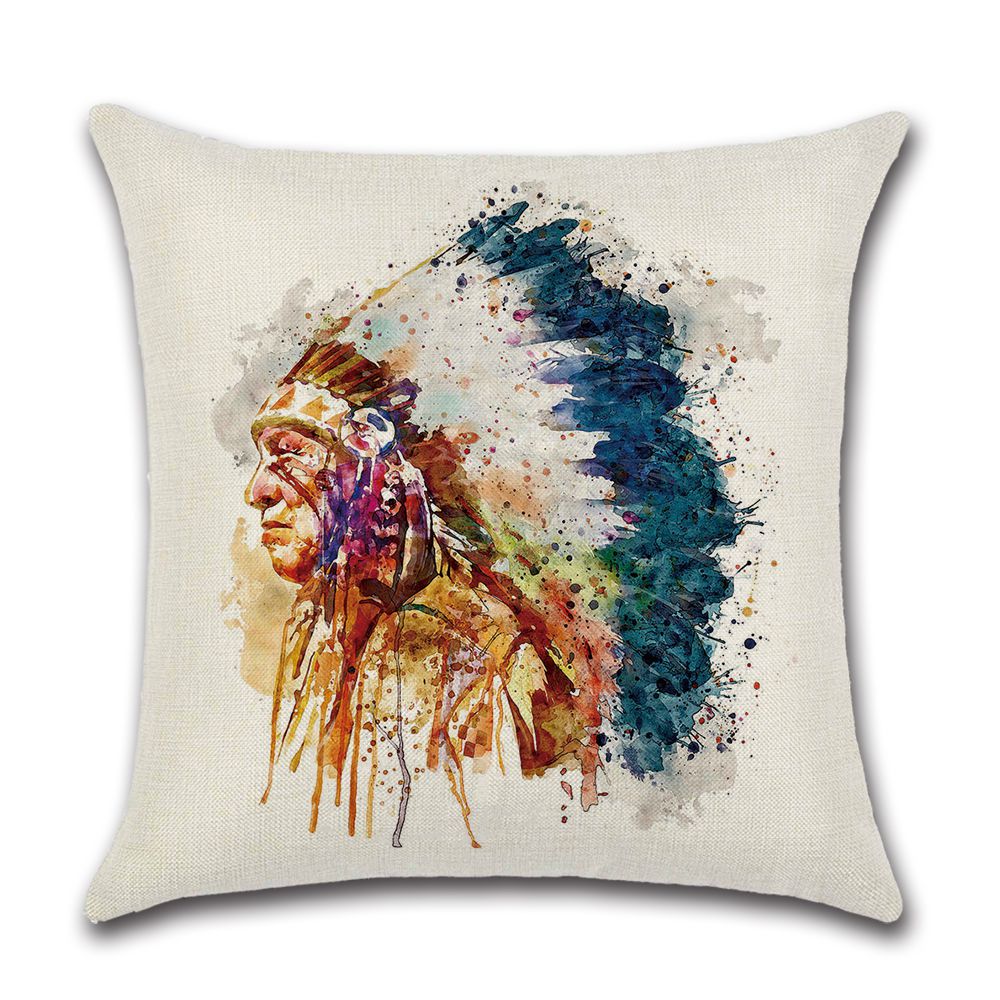Indian - Watercolor Animal Throw Pillow Cover Set of 4