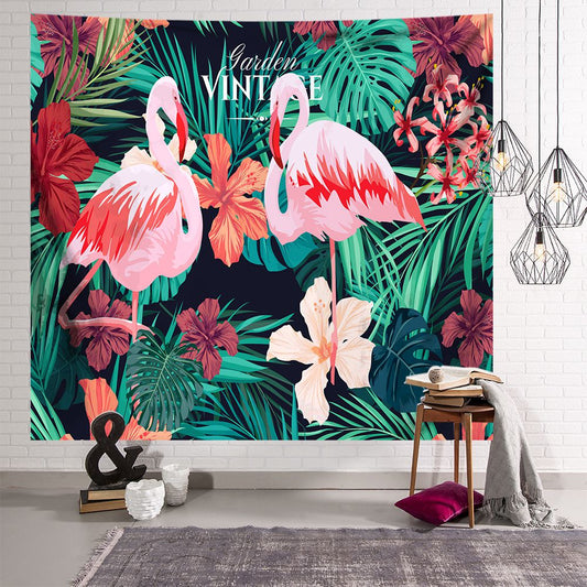Watercolor Tropical Bontanical with Flamingo Tapestry