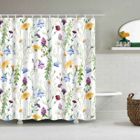 Watercolor Wildflower Daisy Chamomile Clover Shower Curtain