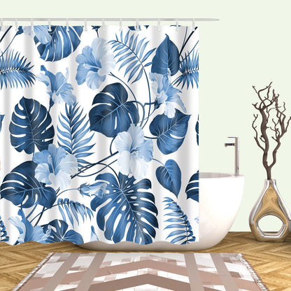 Watercolor Blue Monstera Shower Curtain