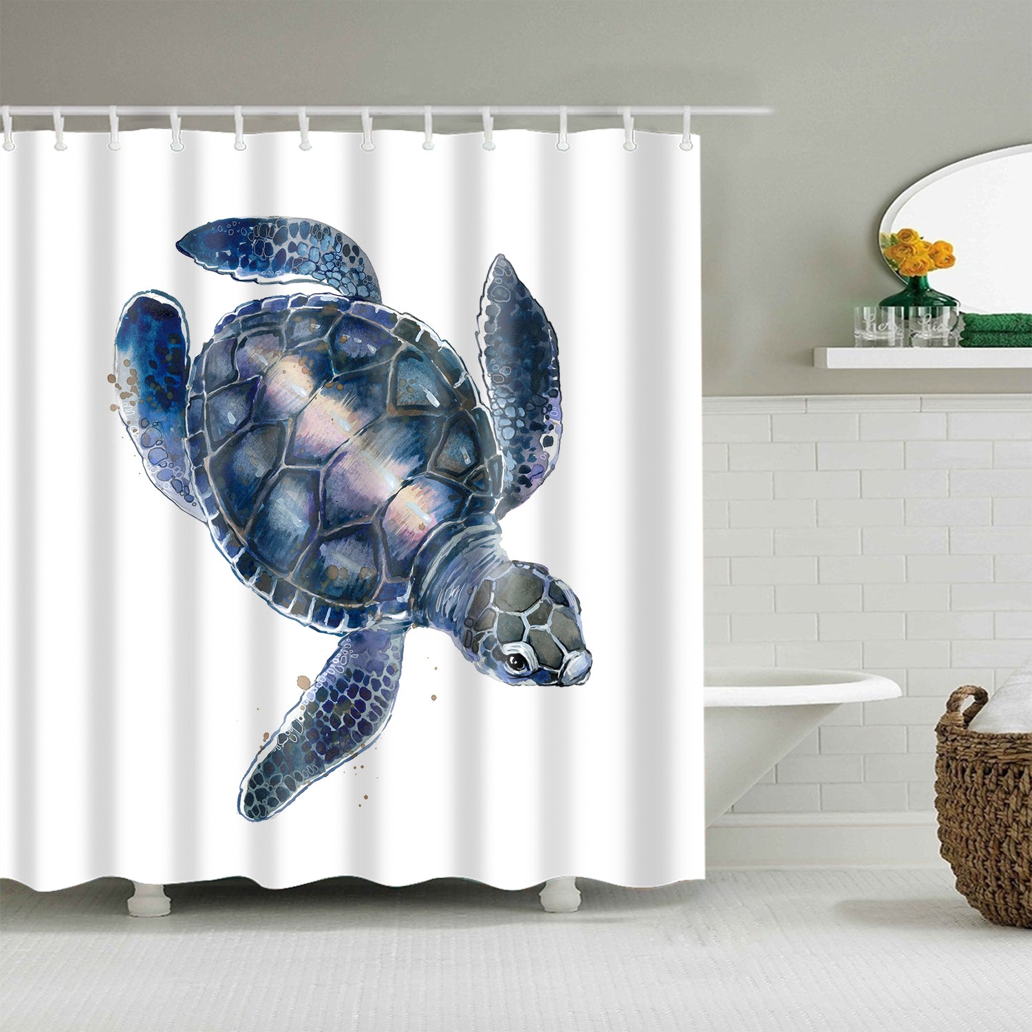 Watercolor Midnight Blue Turtle Shell Sea Turtle Shower Curtain