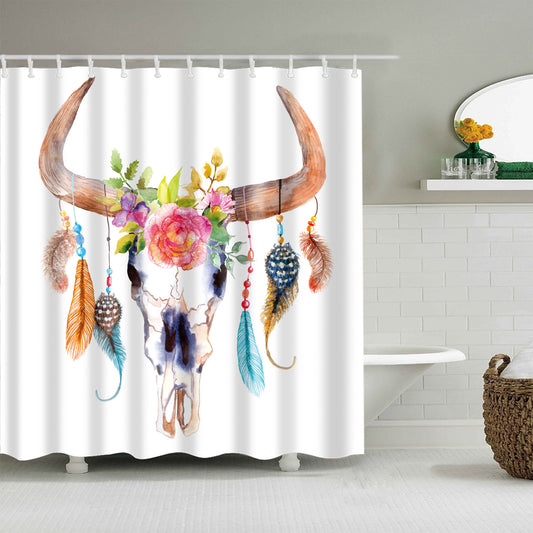 Watercolor Painting Colorful Buffalo Skull Shower Curtain