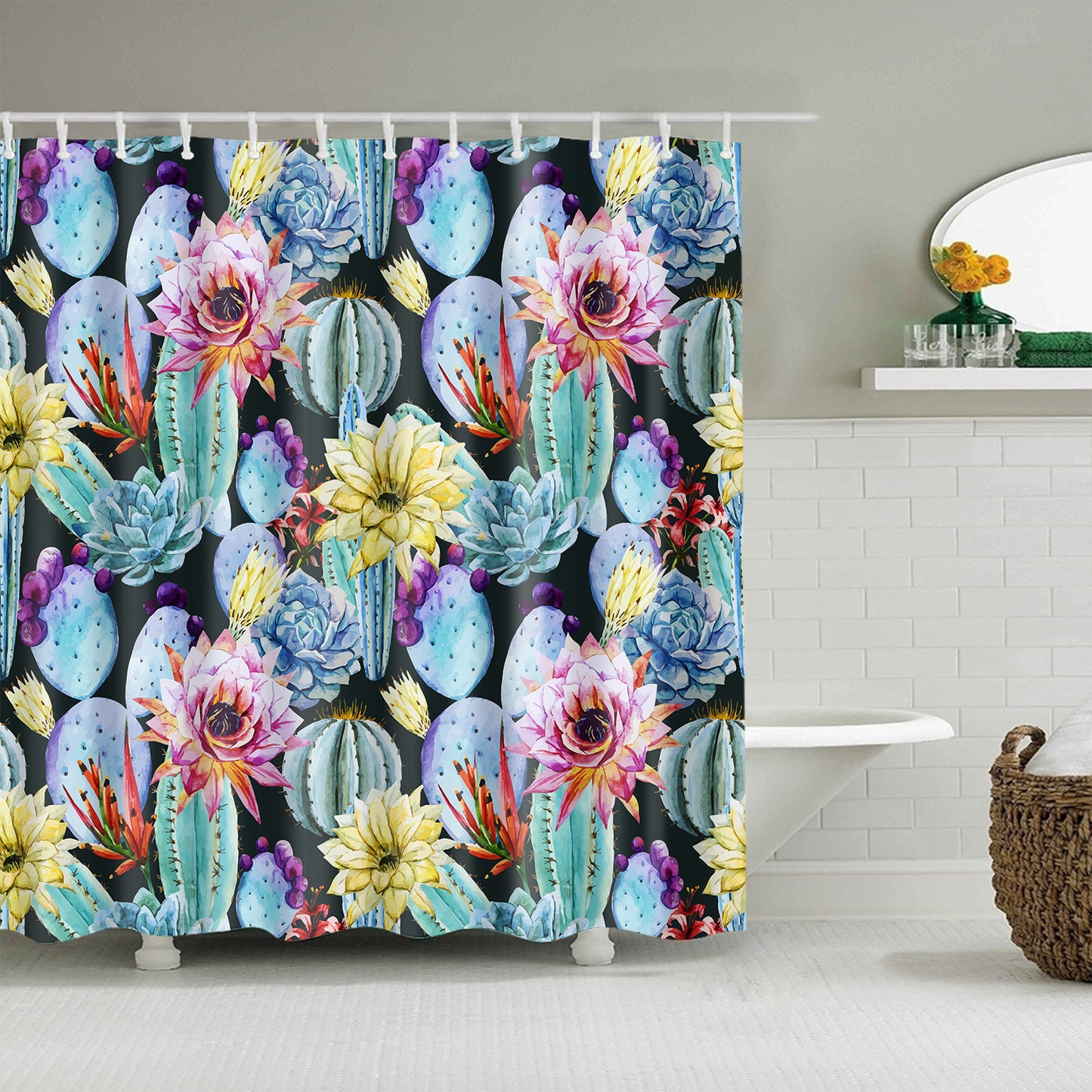 Watercolor Succulent Love Plant Rainbow Cacti Cactus Shower Curtain