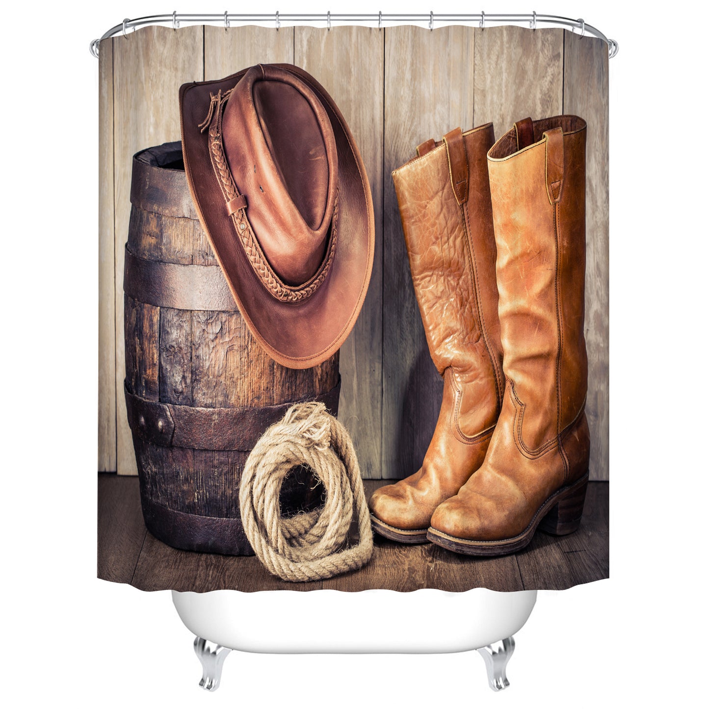Western Farm Country Style Lasso with Hat Cowboy Boot Shower Curtain