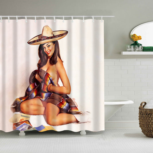 Western Retro Sexy Pinup Cowgirl Shower Curtain