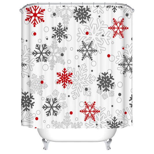 White Backdrop Seamless Christmas Red Grey Snowflake Shower Curtain