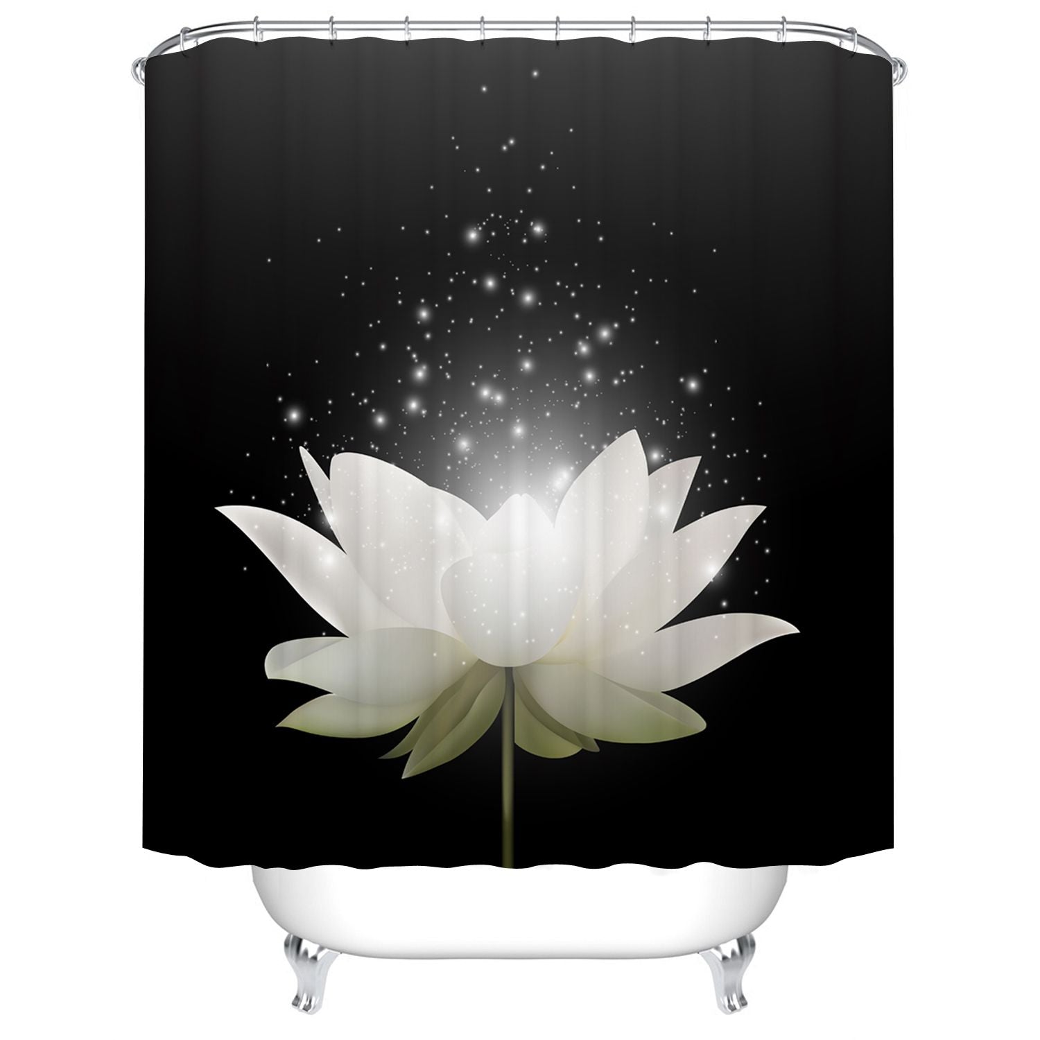 White Glowing Lotus Shower Curtain Zen Flower