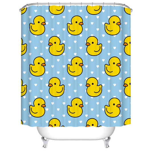 White Polka Dot Blue Backdrop Seamless Yellow Duck Shower Curtain