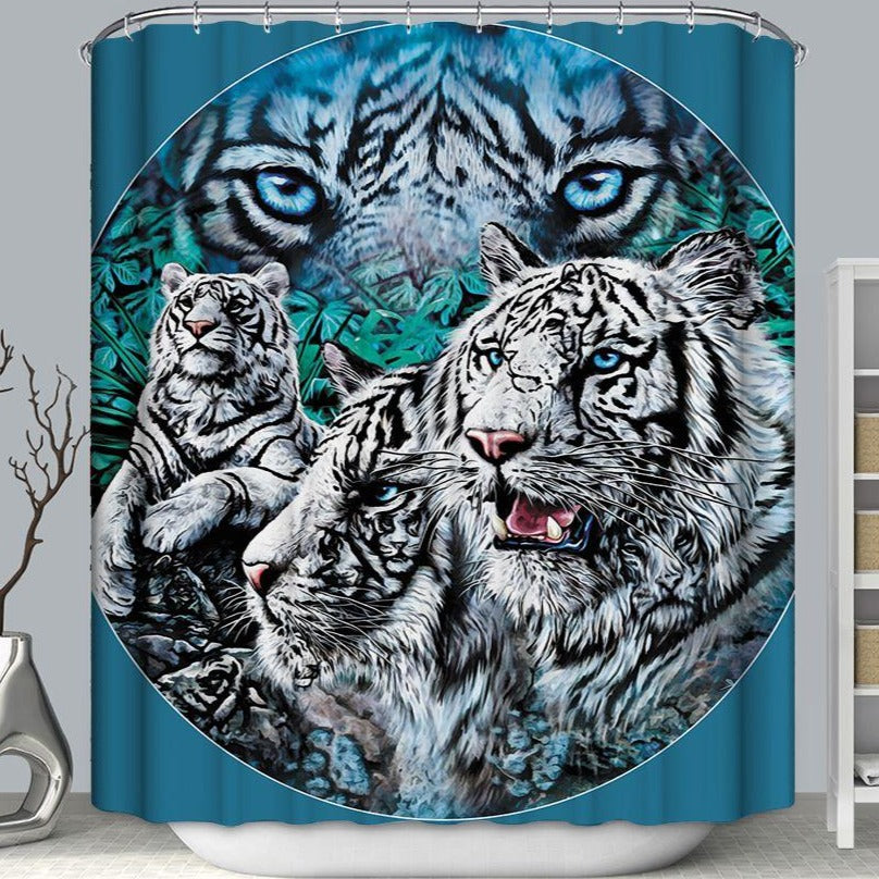 White Tiger Shower Curtain Wildlife Animal Around Art