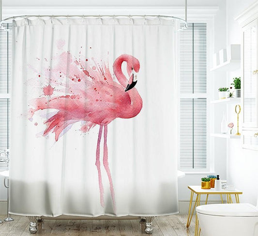 White Backdrop Ink Design Pink Flamingo Shower Curtain