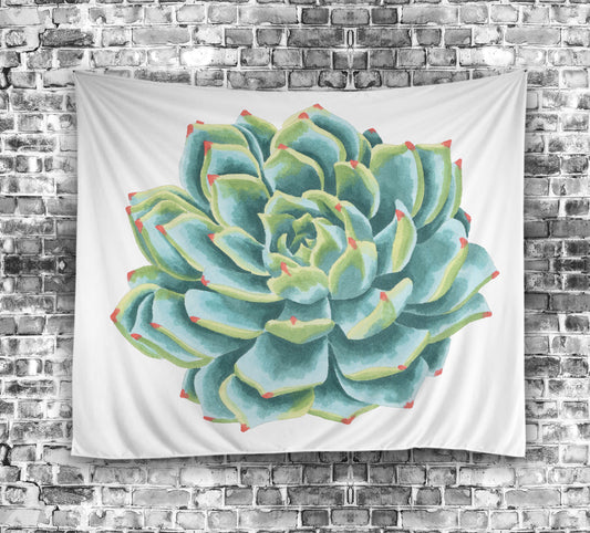 White Green Huge Cactus Succulents Tapestry