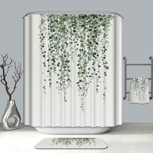 White Green Vine Fern Plant Shower Curtain