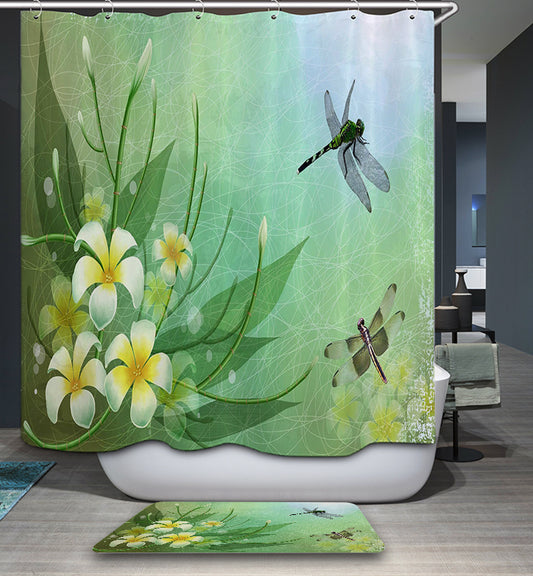 White Lilium with Dragonfly Shower Curtain | GoJeek